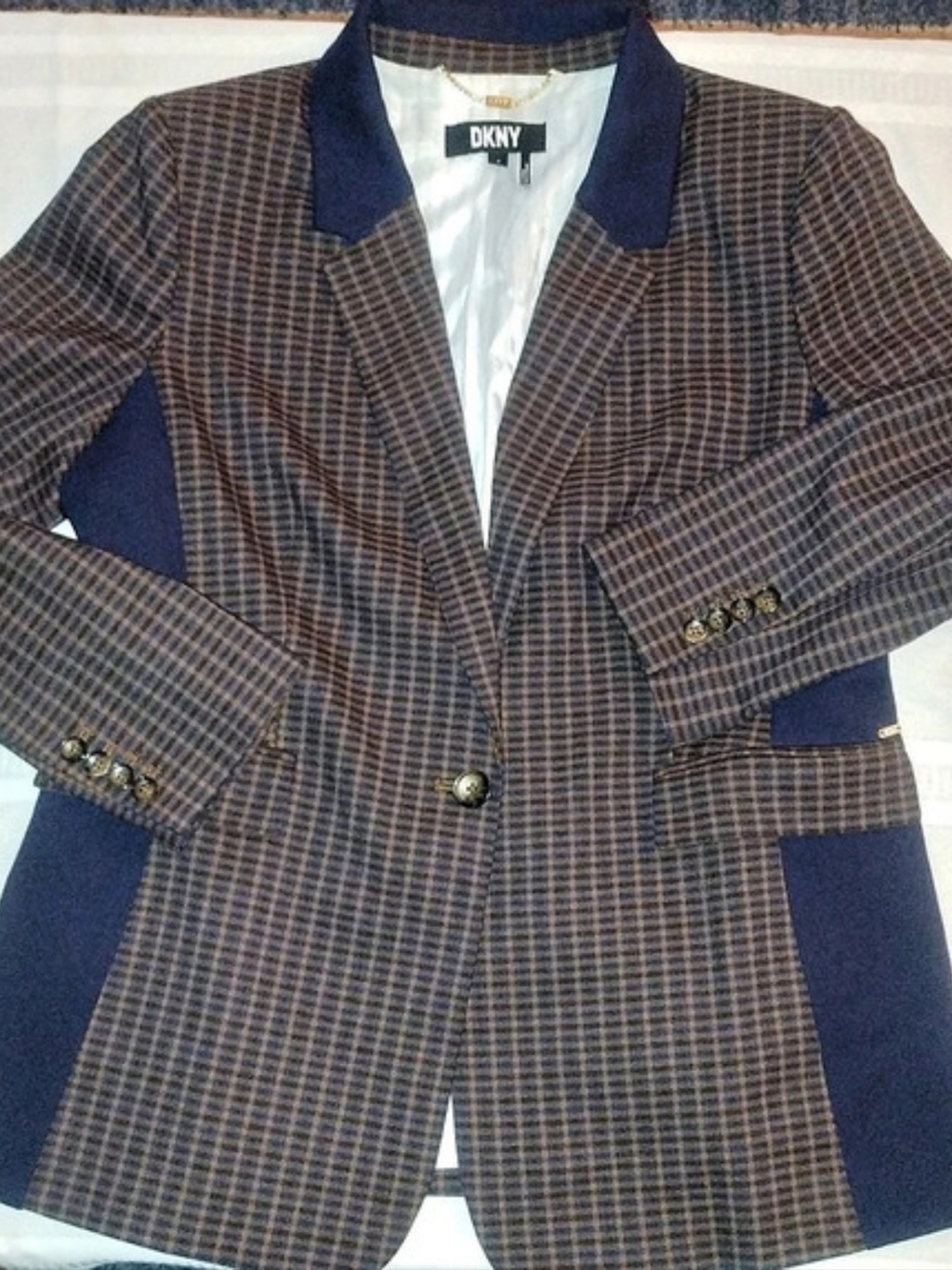 DKNY Plaid Blazer in Brown & Blue Size 16 Like New